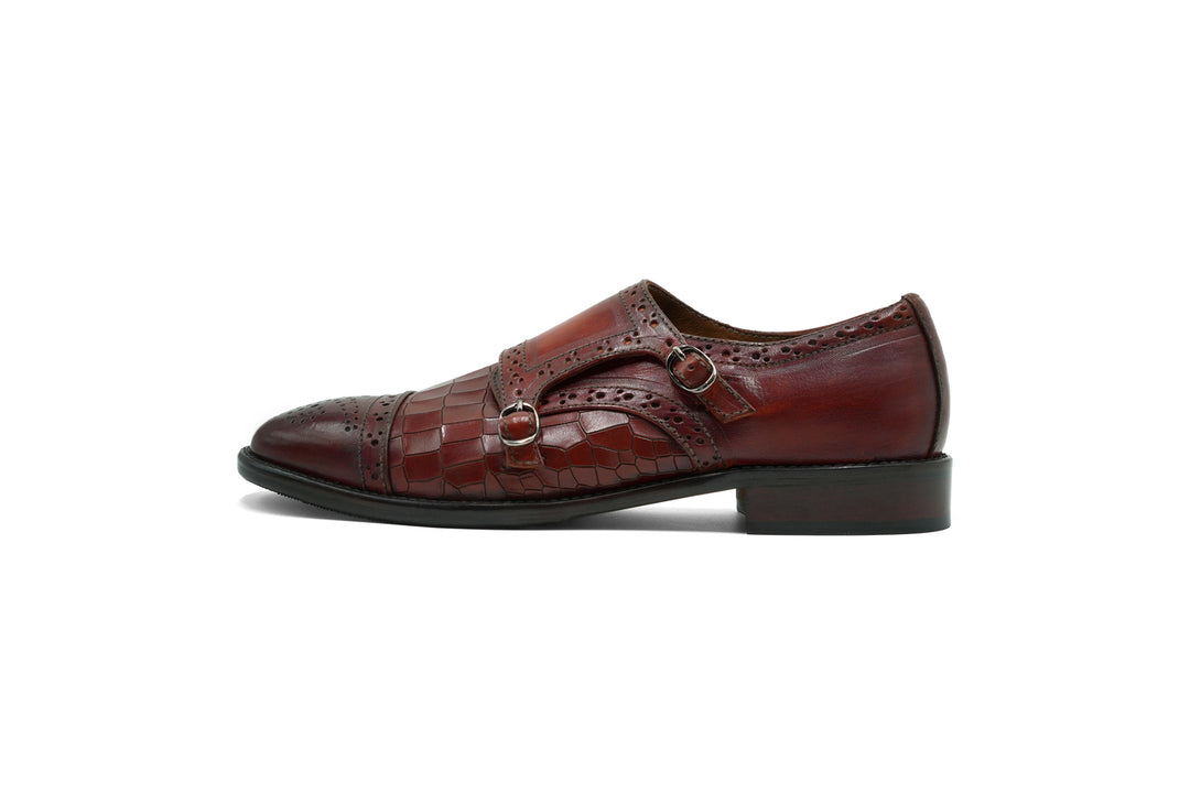 BROGUE CAPTOE MONKSTRAP CROCO - COGNAC
