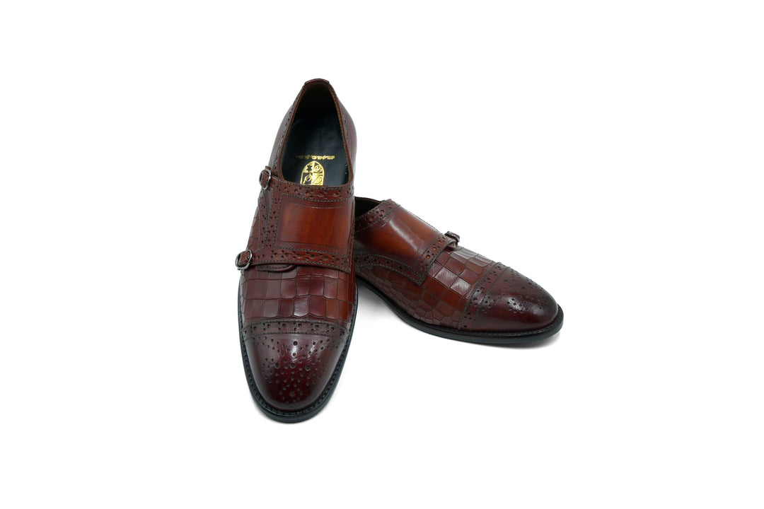 BROGUE CAPTOE MONKSTRAP CROCO - COGNAC