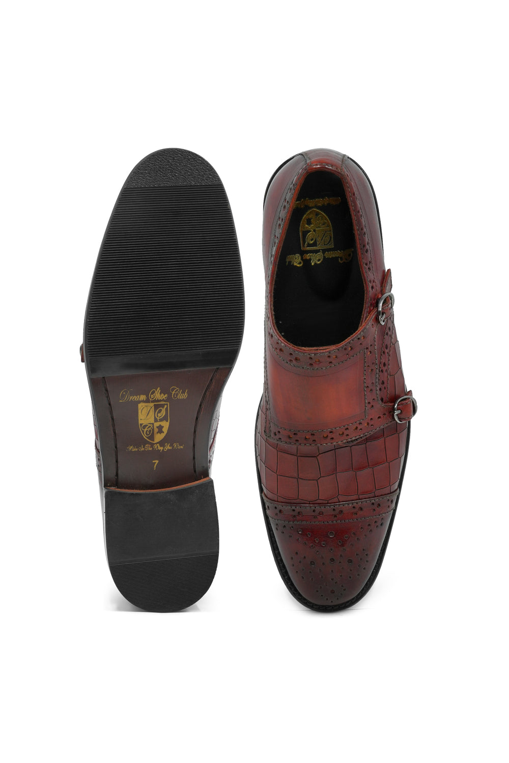 BROGUE CAPTOE MONKSTRAP CROCO - COGNAC