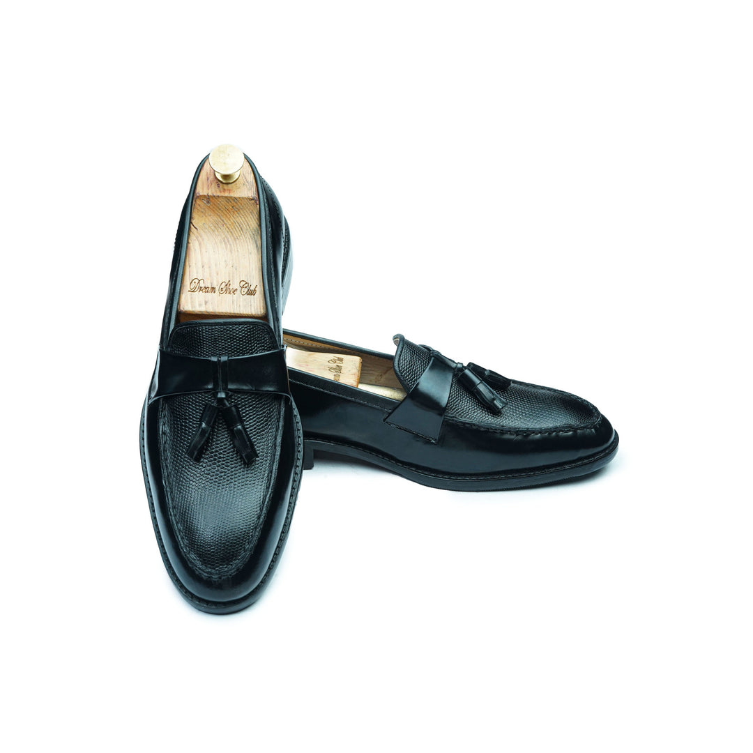 CALF TASSEL LIZARD - BLACK