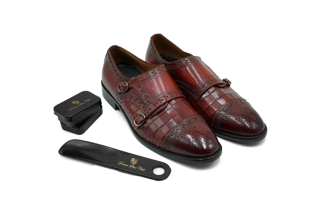 BROGUE CAPTOE MONKSTRAP CROCO - COGNAC