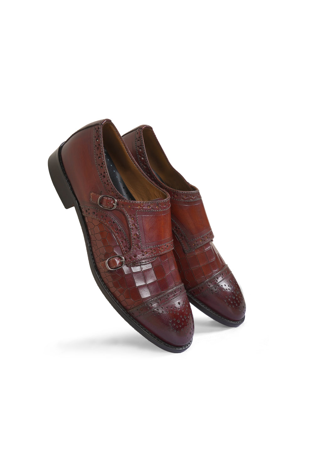 BROGUE CAPTOE MONKSTRAP CROCO - COGNAC