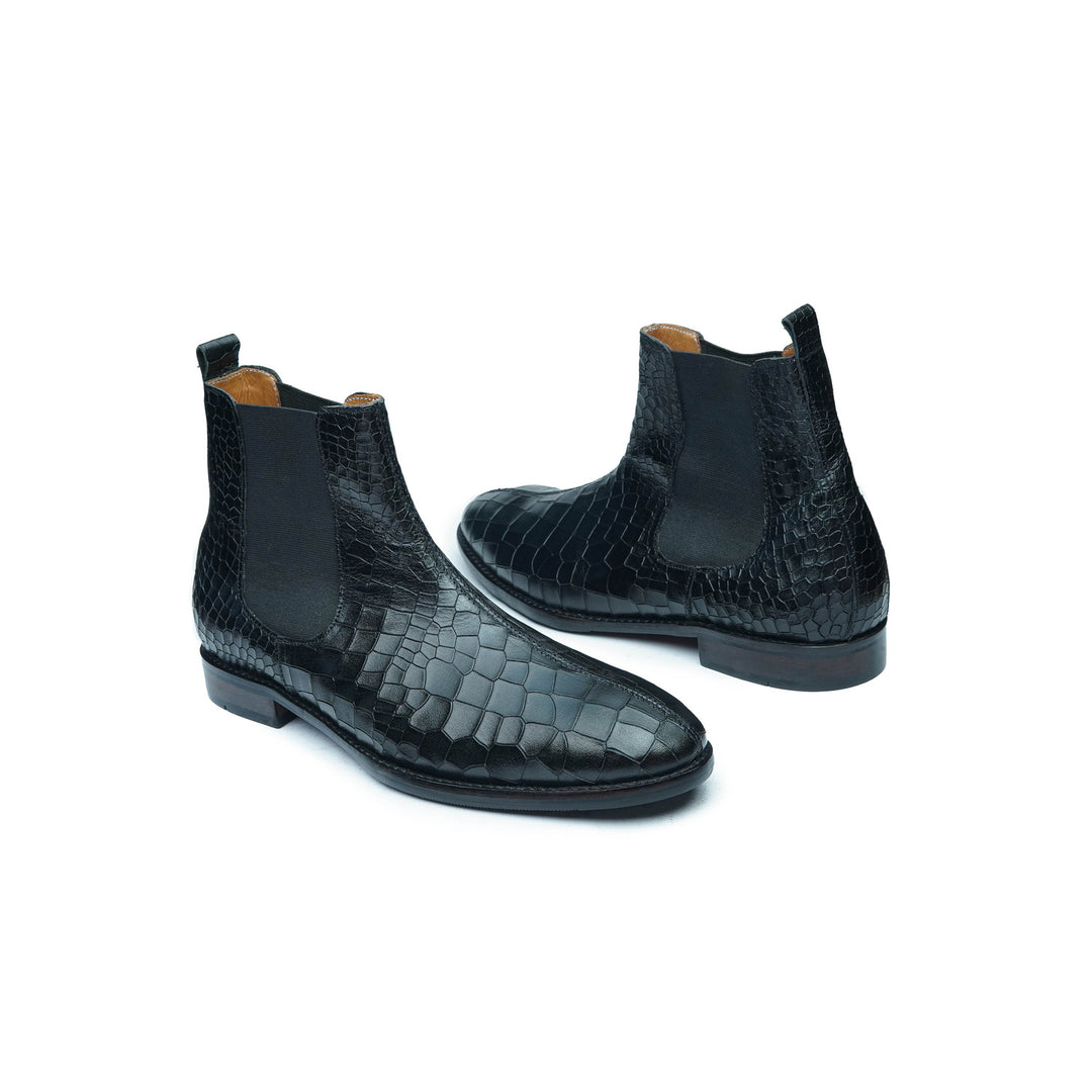CROCO CHELSEA BOOT - BLACK