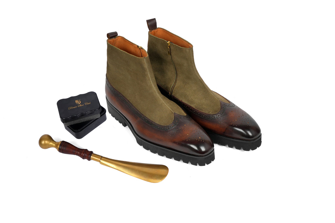 VICEROY BOOTS - BROWN WITH GREEN SUEDE