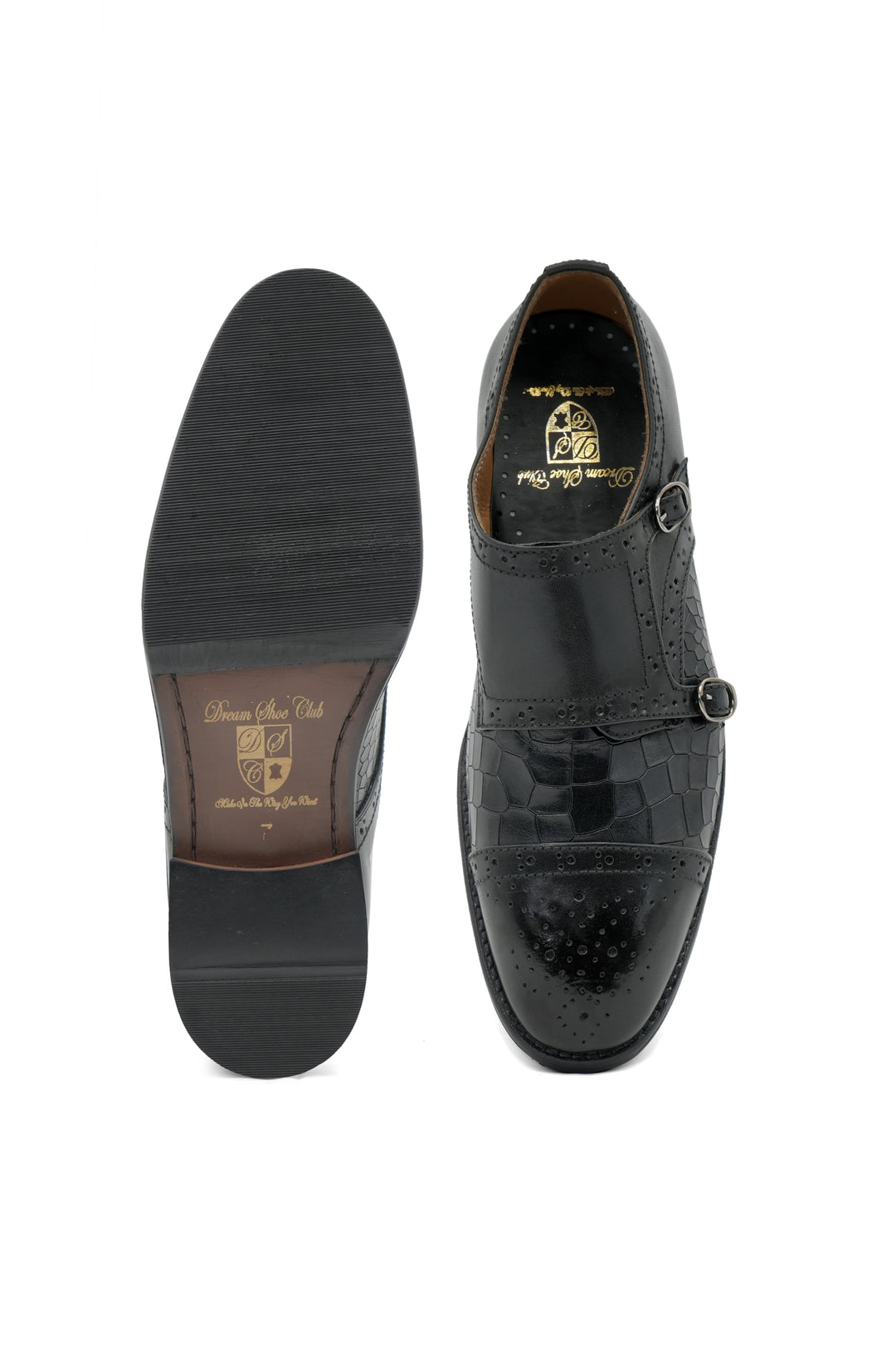 BROGUE CAPTOE MONKSTRAP CROCO - BLACK