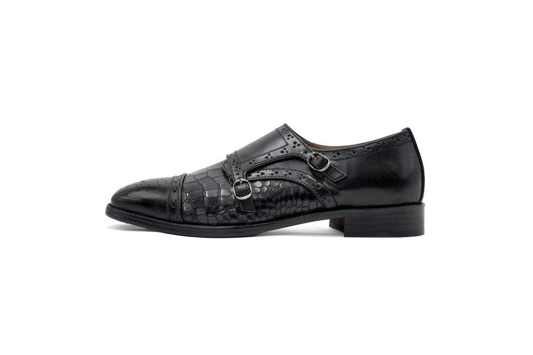 BROGUE CAPTOE MONKSTRAP CROCO - BLACK
