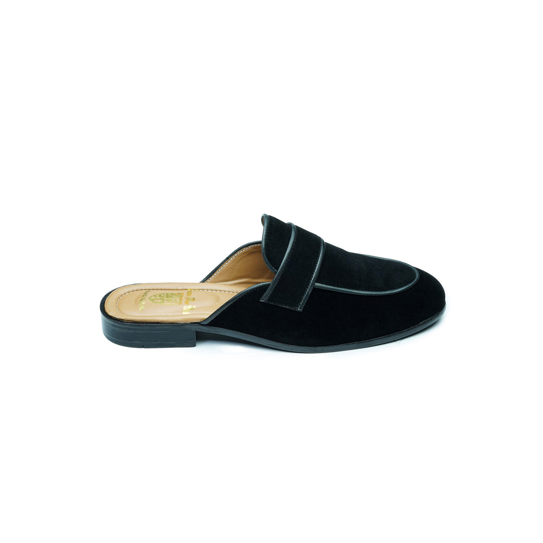 VELVET PENNY MULE - BLACK