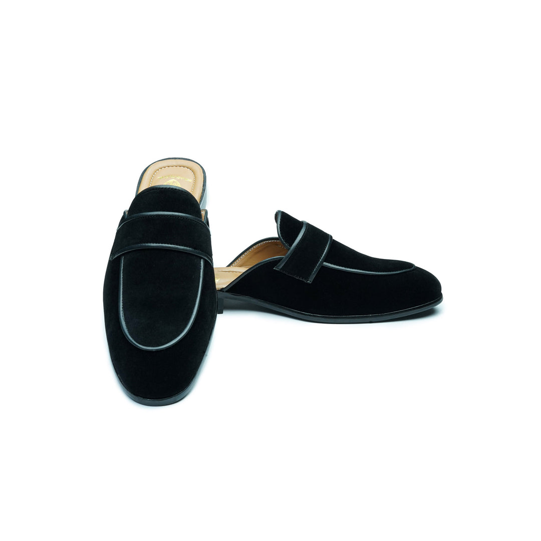 VELVET PENNY MULE - BLACK