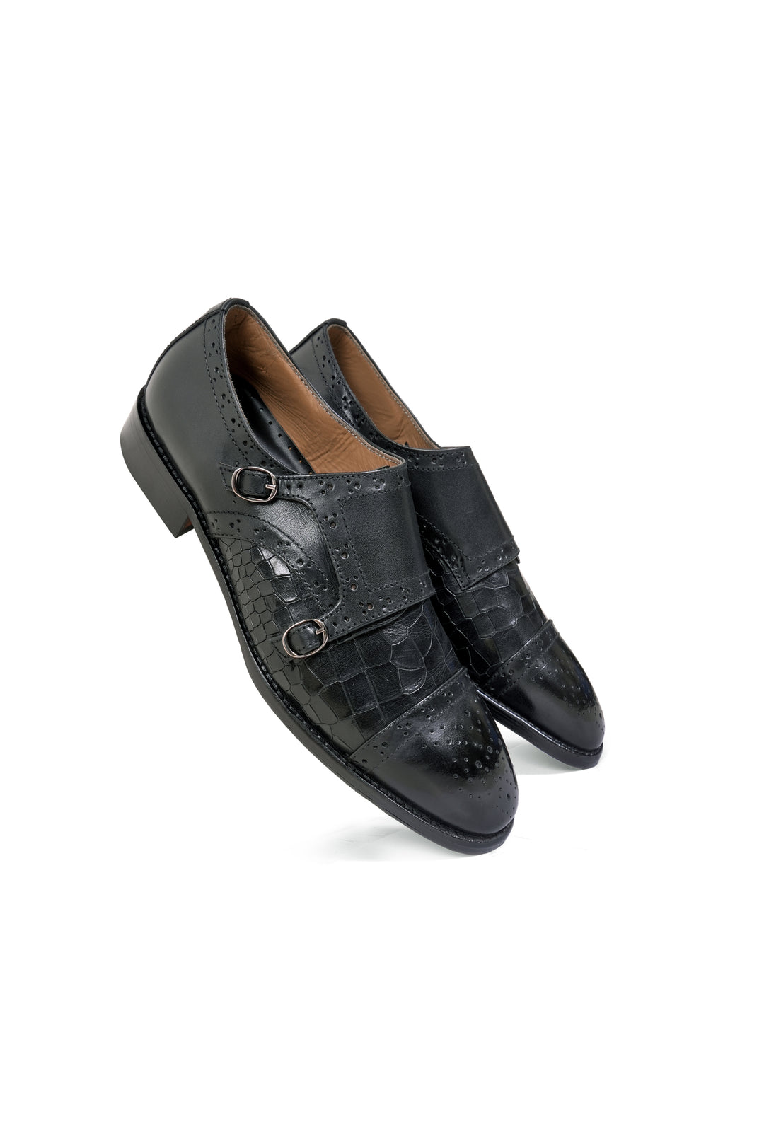 BROGUE CAPTOE MONKSTRAP CROCO - BLACK
