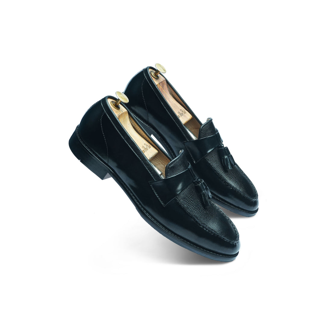CALF TASSEL LIZARD - BLACK
