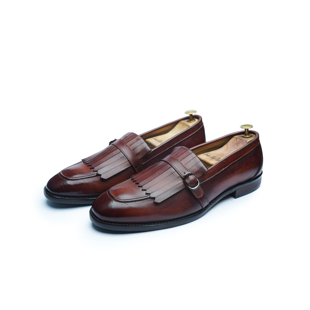 FRINGE STRAP LOAFER - COGNAC PATINA