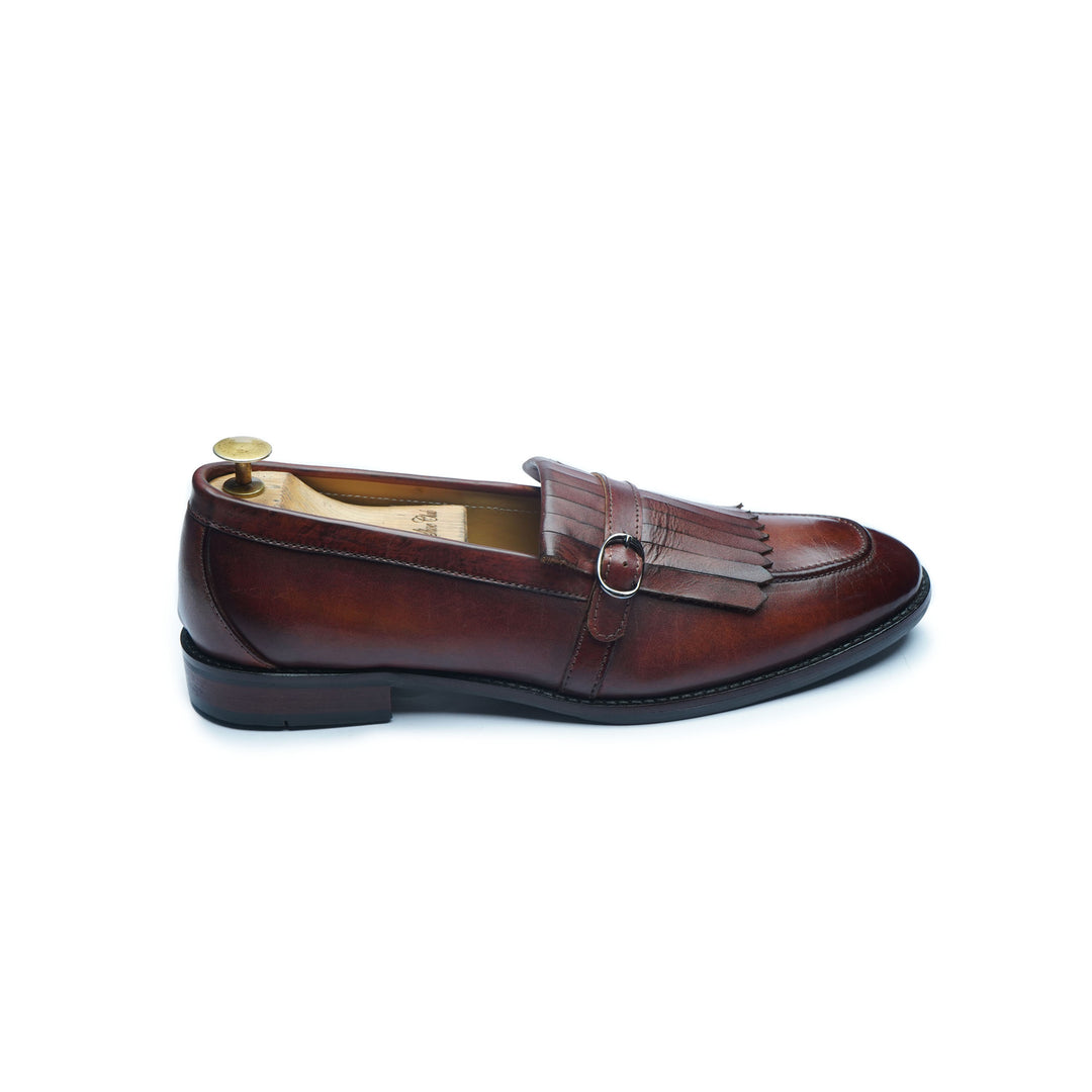 FRINGE STRAP LOAFER - COGNAC PATINA