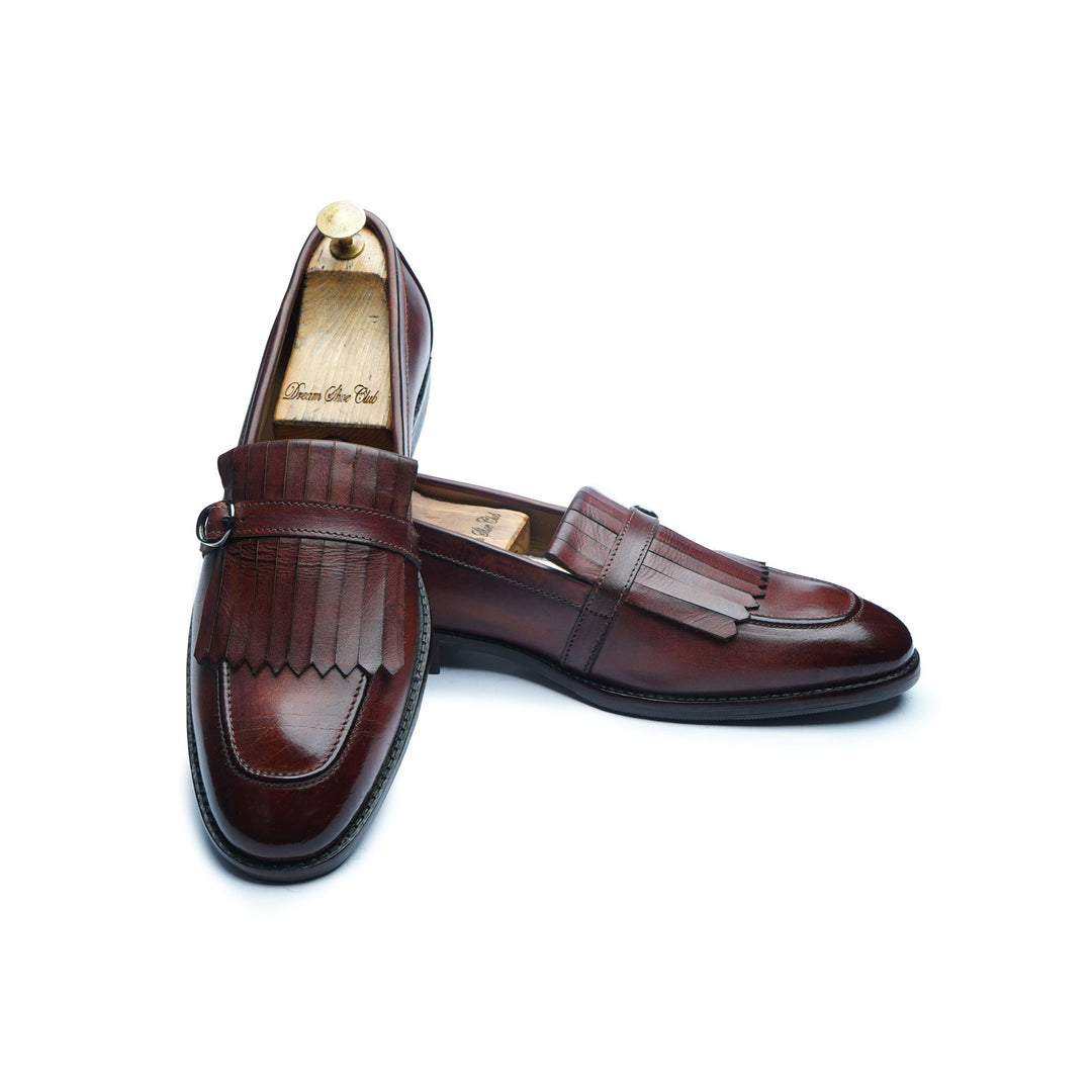 FRINGE STRAP LOAFER - COGNAC PATINA